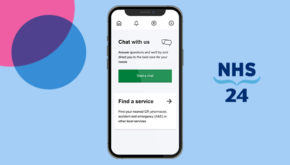 An image of the NHS 24 app on a mobile phone screen